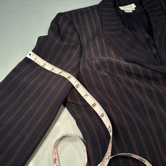 Due Per Due Pinstriped Silk Suit Single Breasted Jacket Womens Blazer - Picture 13 of 16